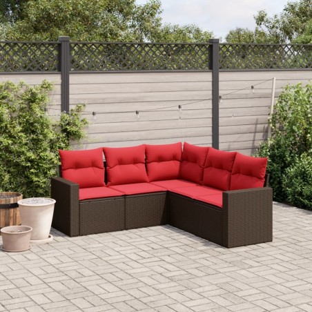 Salon de jardin avec coussins 5 pcs marron résine tressée 