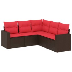Salon de jardin avec coussins 5 pcs marron résine tressée 