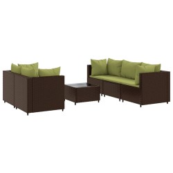 Salon de jardin 6 pcs avec coussins Marron Résine tressée 