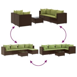 Salon de jardin 6 pcs avec coussins Marron Résine tressée 