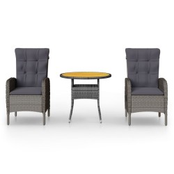 Ensemble de bistro de jardin 3 pcs Résine tressée Gris 