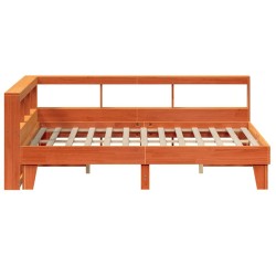 Lit bibliothèque sans matelas cire marron 160x200 cm pin massif 