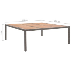 Table de jardin Gris 200x200x74 cm Résine tressée et acacia 