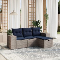 Salon de jardin 4 pcs avec coussins gris résine tressée 
