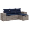 Salon de jardin 4 pcs avec coussins gris résine tressée 