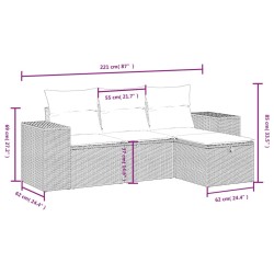 Salon de jardin 4 pcs avec coussins gris résine tressée 