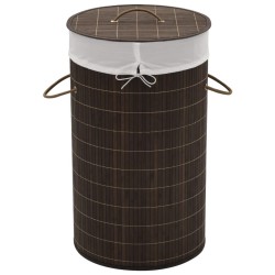 Panier à linge rond en bambou Marron foncé 