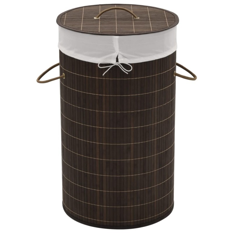 Panier à linge rond en bambou Marron foncé 