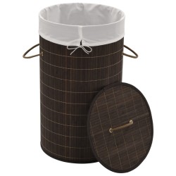 Panier à linge rond en bambou Marron foncé 