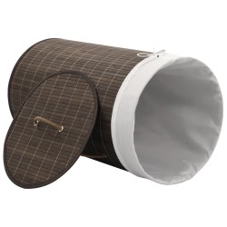 Panier à linge rond en bambou Marron foncé 