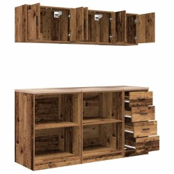 Armoires de garage 6 pcs vieux bois bois d'ingénierie 