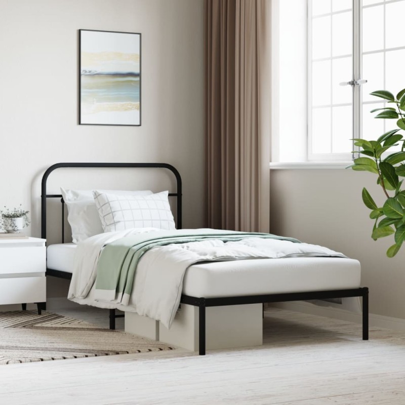 Cadre de lit métal sans matelas avec tête de lit noir 107x203cm 