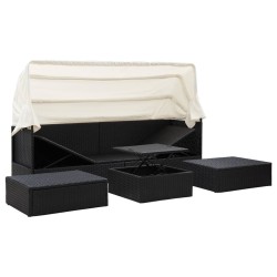 Lit de jardin avec toit Noir Résine tressée 