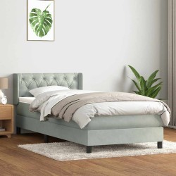 Sommier à lattes de lit et matelas gris clair 80x210 cm velours 