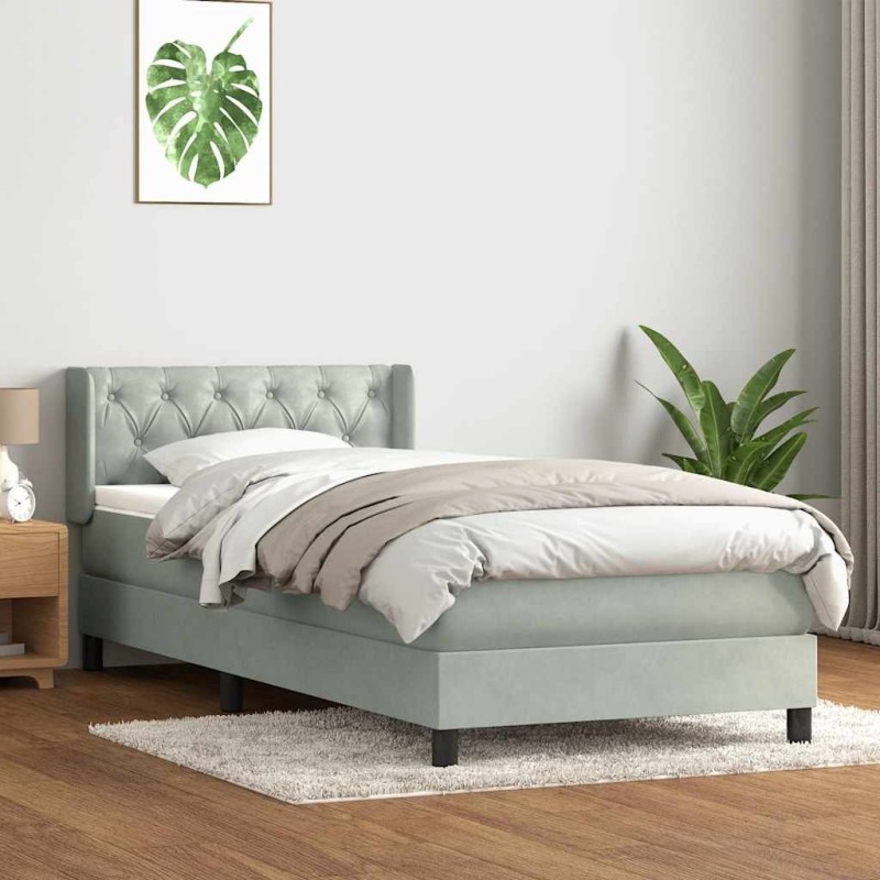 Sommier à lattes de lit et matelas gris clair 80x210 cm velours 