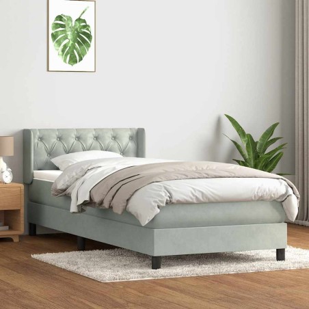 Sommier à lattes de lit et matelas gris clair 80x210 cm velours 