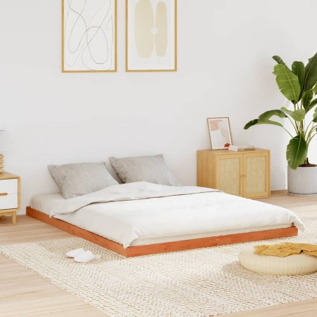 Cadre de lit sans matelas cire marron 160x200cm bois pin massif 