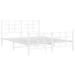 Cadre de lit métal sans matelas et pied de lit blanc 150x200 cm 