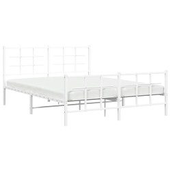 Cadre de lit métal sans matelas et pied de lit blanc 150x200 cm 