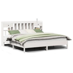 Lit bibliothèque sans matelas blanc 200x200 cm bois pin massif 