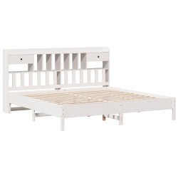 Lit bibliothèque sans matelas blanc 200x200 cm bois pin massif 