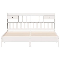 Lit bibliothèque sans matelas blanc 200x200 cm bois pin massif 