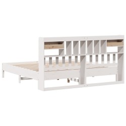 Lit bibliothèque sans matelas blanc 200x200 cm bois pin massif 