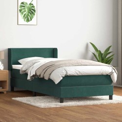 Sommier à lattes de lit et matelas vert foncé 100x210cm velours 