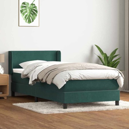 Sommier à lattes de lit et matelas vert foncé 100x210cm velours 