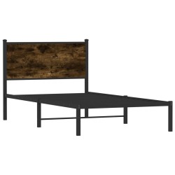 Cadre de lit en métal sans matelas chêne fumé 107x203 cm 