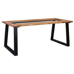 Table à manger 180x90x75 cm Bois d'acacia massif et verre 