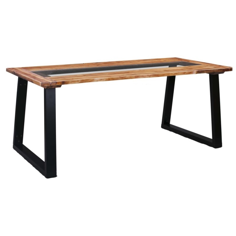 Table à manger 180x90x75 cm Bois d'acacia massif et verre Table à manger 180x90x75 cm Bois d'acacia massif et verre