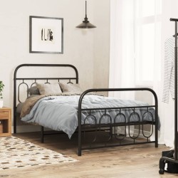 Cadre de lit métal sans matelas avec pied de lit noir 107x203cm 