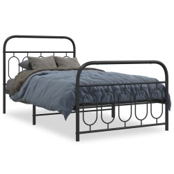 Cadre de lit métal sans matelas avec pied de lit noir 107x203cm 