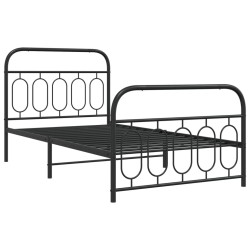 Cadre de lit métal sans matelas avec pied de lit noir 107x203cm 