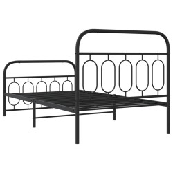 Cadre de lit métal sans matelas avec pied de lit noir 107x203cm 