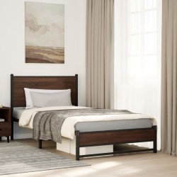 Cadre de lit en métal sans matelas chêne marron 107x203 cm 