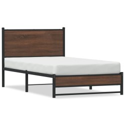 Cadre de lit en métal sans matelas chêne marron 107x203 cm 