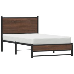 Cadre de lit en métal sans matelas chêne marron 107x203 cm 