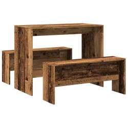 Ensemble table à manger et bancs 3 pcs bois d'ingénierie 