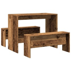 Ensemble table à manger et bancs 3 pcs bois d'ingénierie 