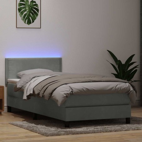Sommier à lattes de lit et matelas gris clair 80x210 cm velours 