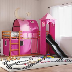Lit superposé sans matelas avec toboggan et rideaux 90x190 cm 