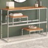 Table console argenté acier inoxydable et bois massif d'acacia 