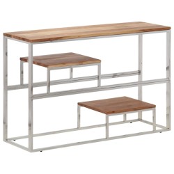 Table console argenté acier inoxydable et bois massif d'acacia 