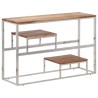 Table console argenté acier inoxydable et bois massif d'acacia 