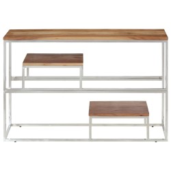 Table console argenté acier inoxydable et bois massif d'acacia 