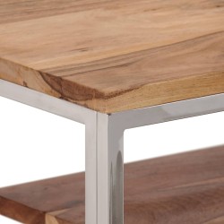 Table console argenté acier inoxydable et bois massif d'acacia 