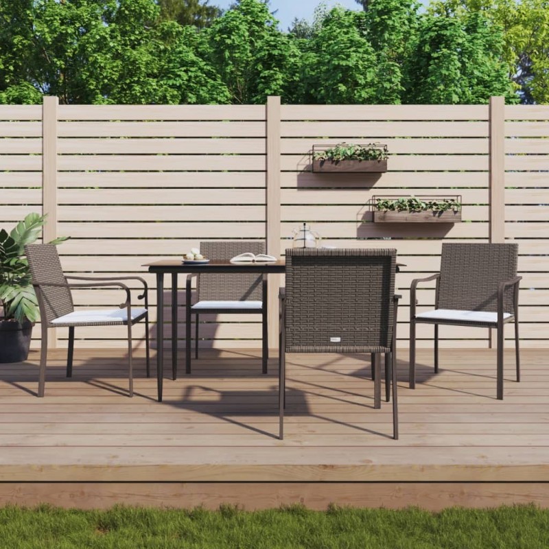Ensemble à manger de jardin 5 pcs coussins résine tressée acier 