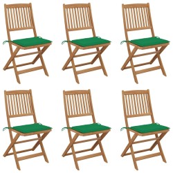 Chaises pliables de jardin lot de 6 avec coussins Bois d'acacia 